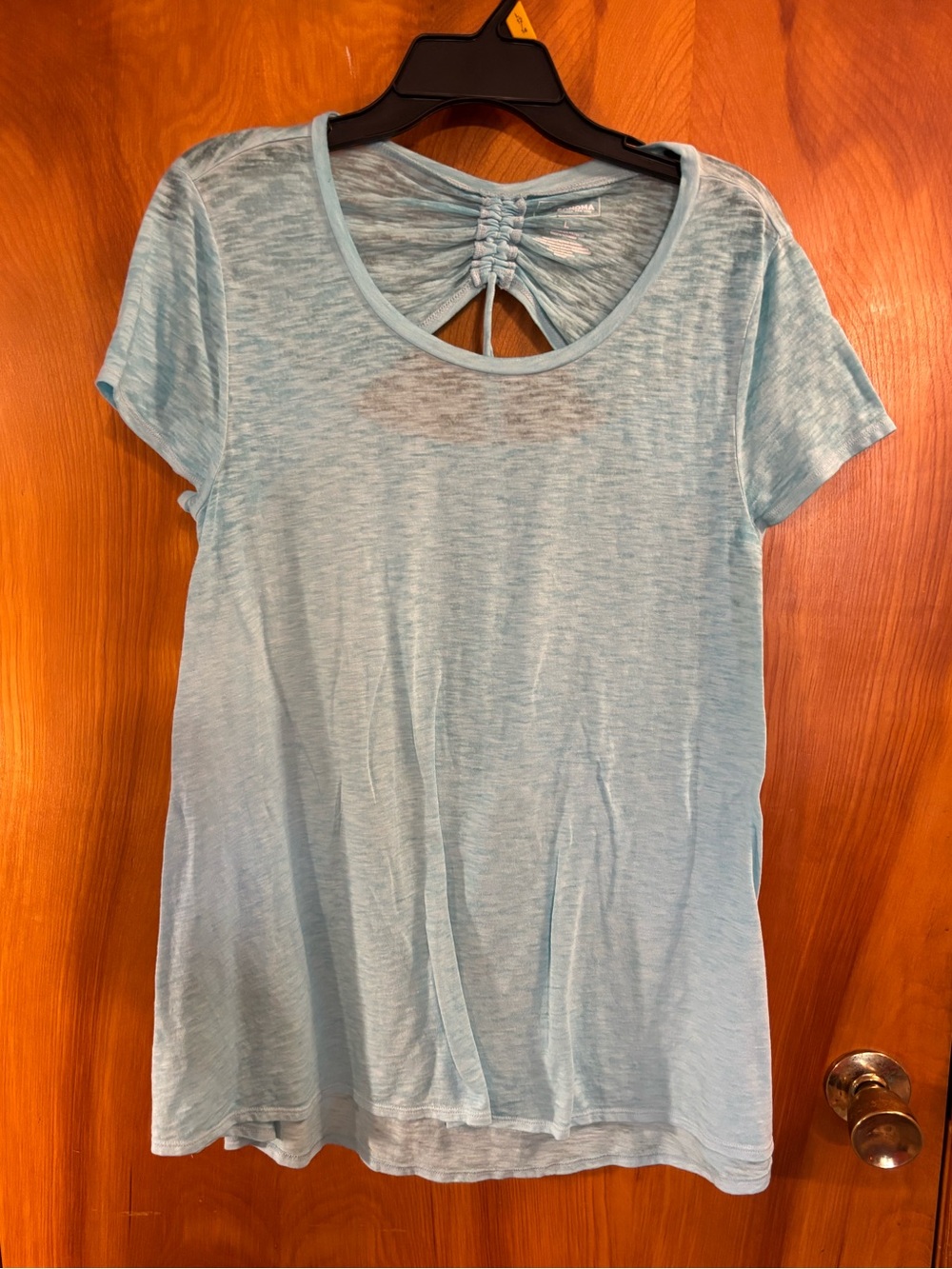 Sonoma blue Short Sleeve Tee with Ruched Keyhole Back